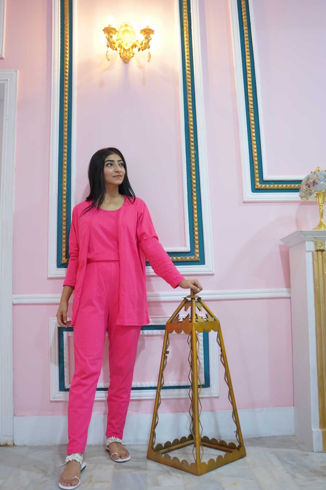Shocking pink 3 Piece Night suit For Her