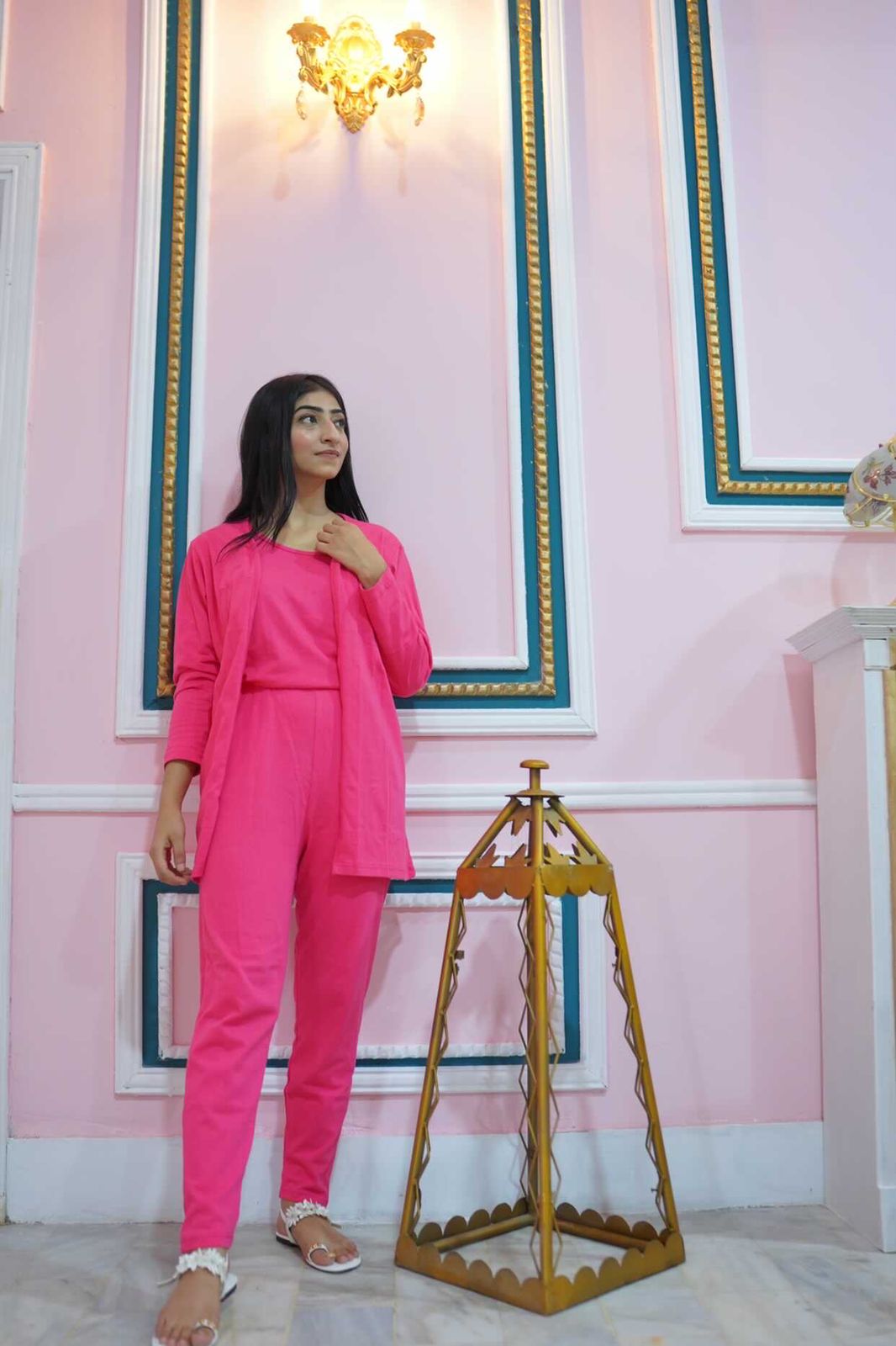 Shocking pink 3 Piece Night suit For Her