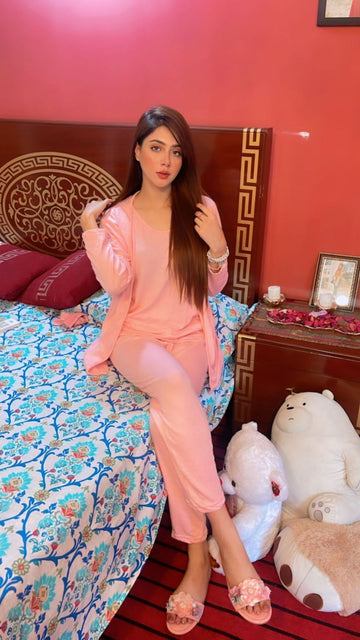 Baby Pink 3 Piece Night suit For Her