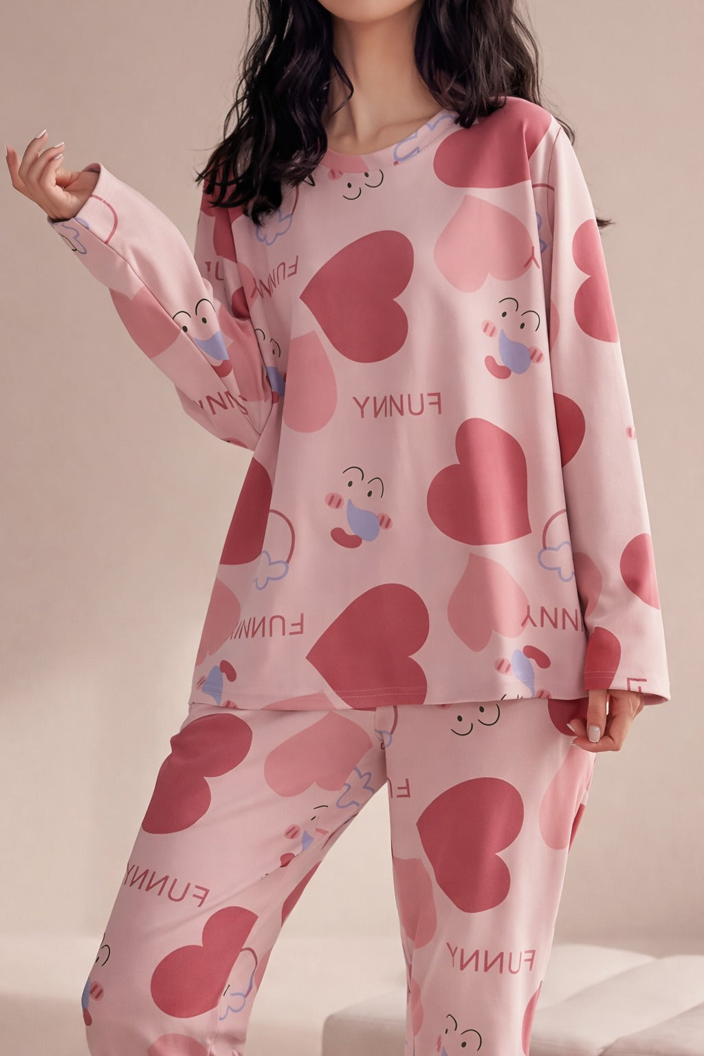 Pink All over big hearts night suit For her (RX-409)