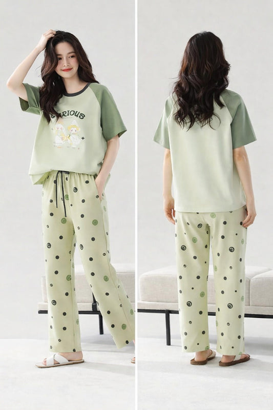 (NEW ) Olive green Carious Printed Night suit For her
