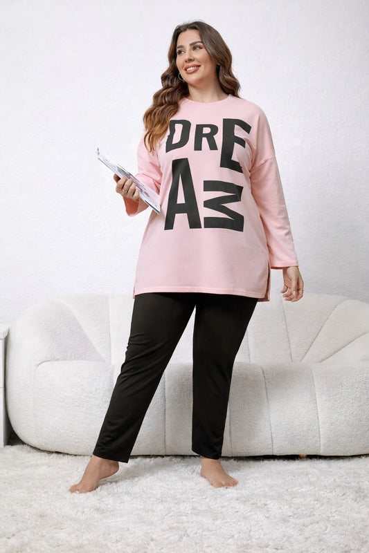 Pink Dreams long Shirt with black trouser night suit For her