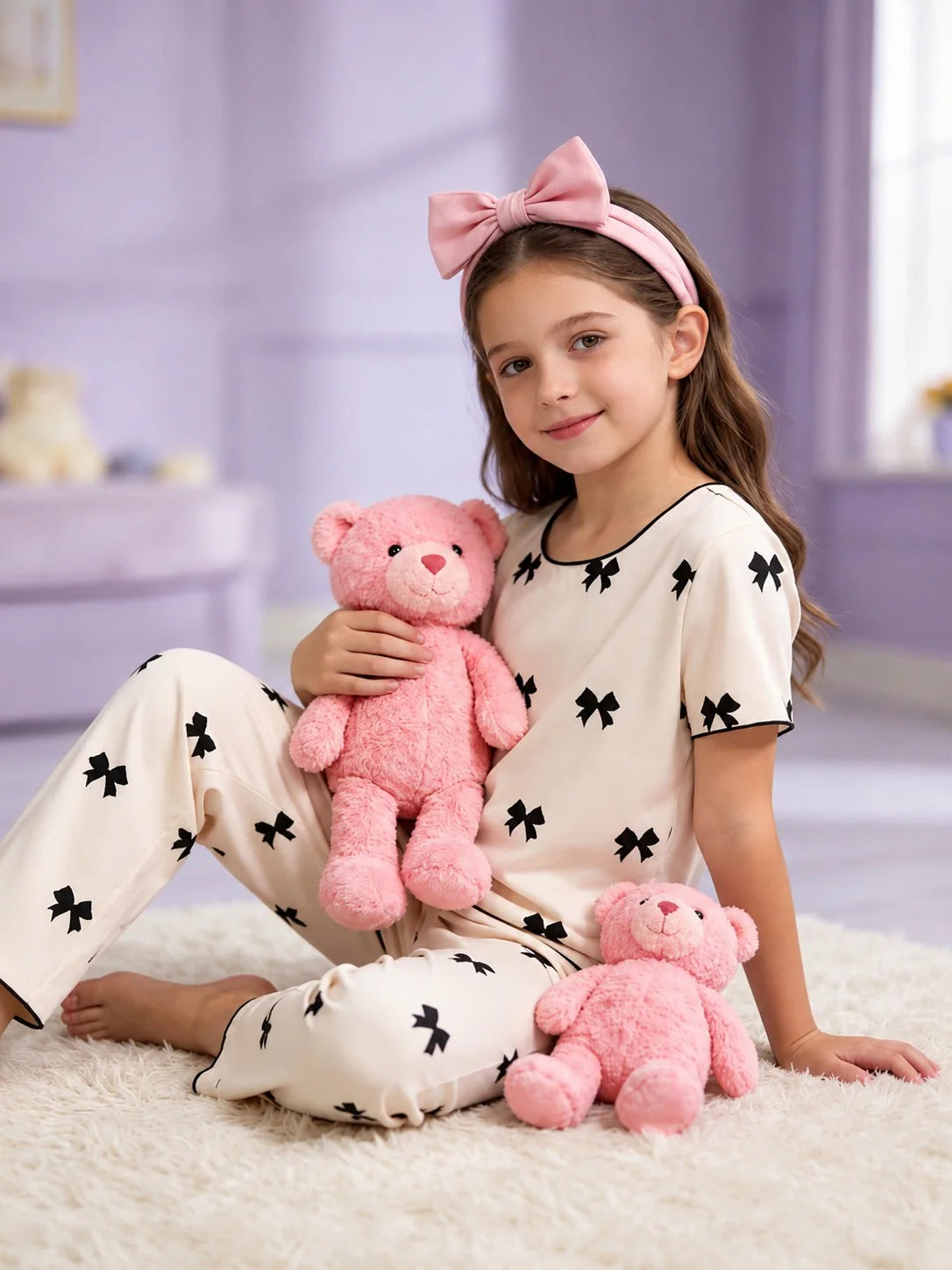 White With Black Bow Printed Kid Suit