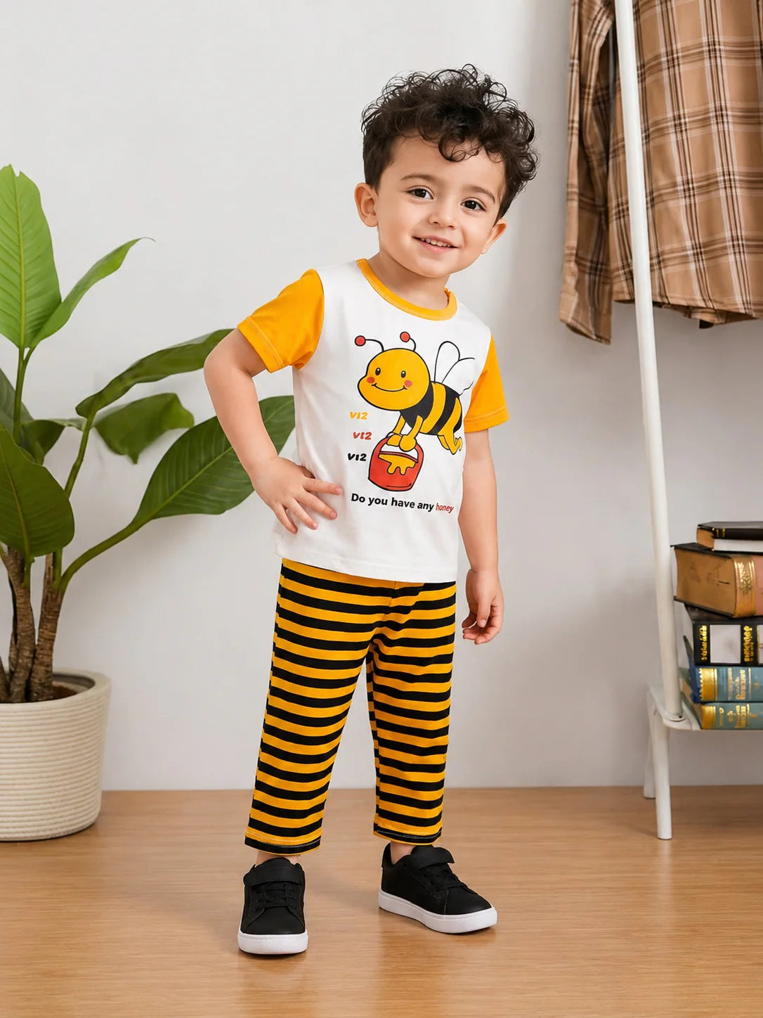 White And Yellow Honey Bee Printed Kid Suit