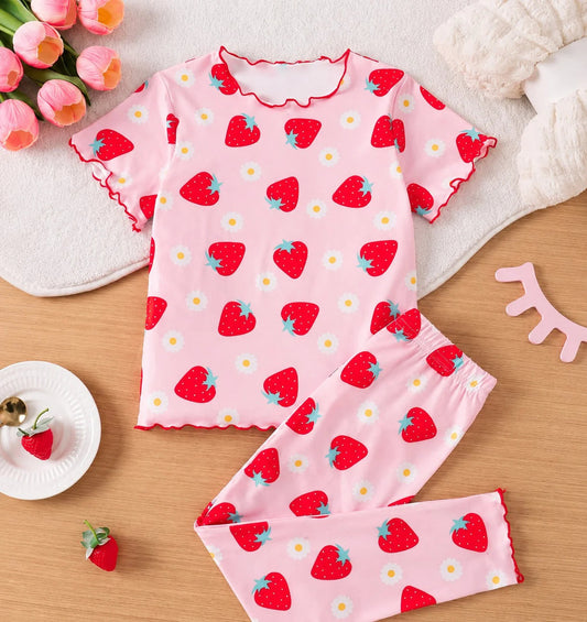 Pink Strawberry Printed Kid Suit