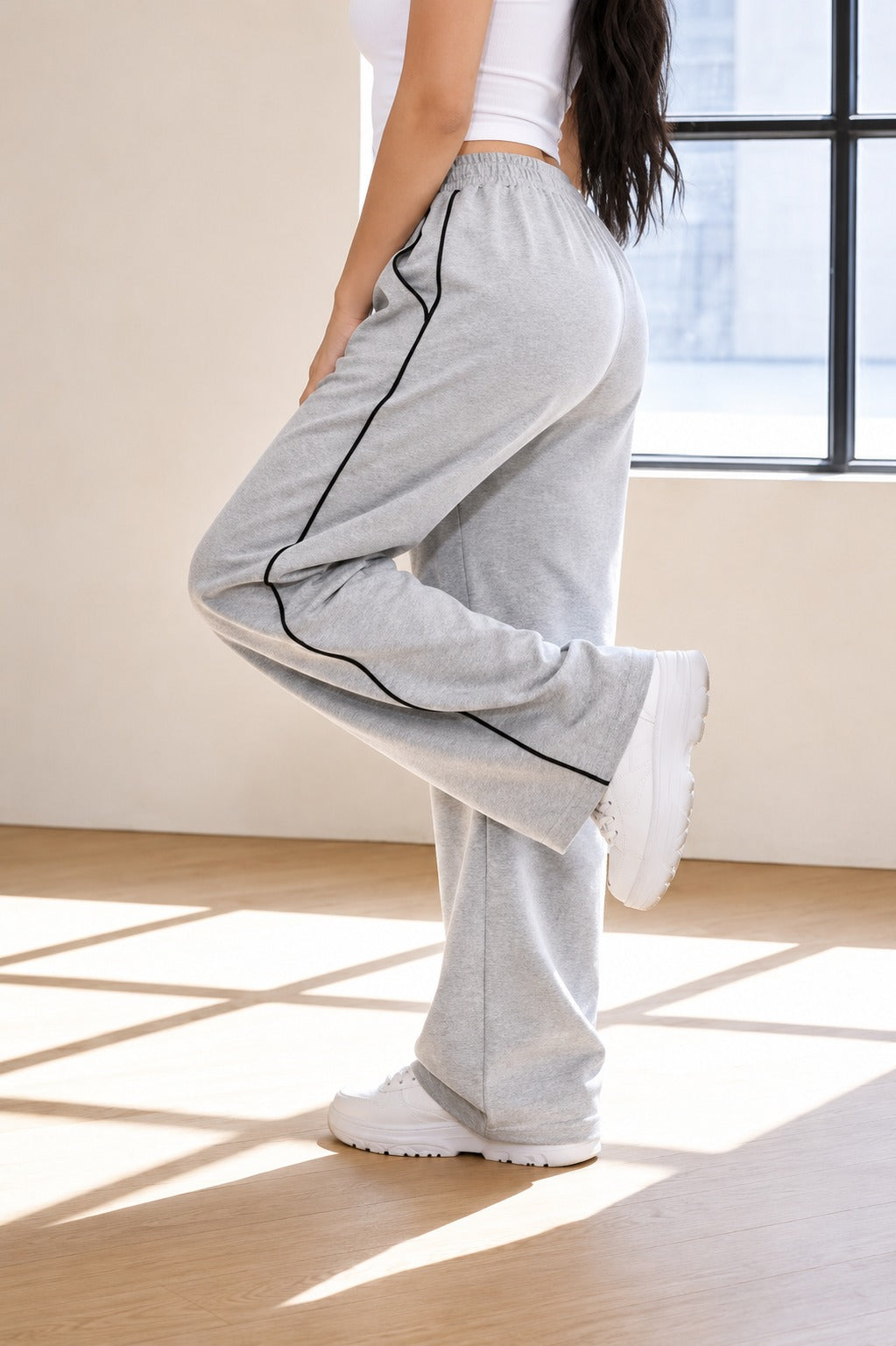 Hezel grey with Black pipen Terry Baggy Plazo for her