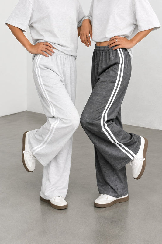 Pack of 2 white stripes hezel Grey And Charcoal Grey Terry baggy Plazo for her