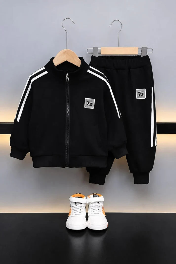 Black With White Stripes 72 Print Zipper Track Suit