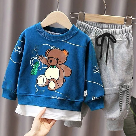 Blue Bears Print Sweatshirt With Grey Trouser For Kids(ZA-C-051)