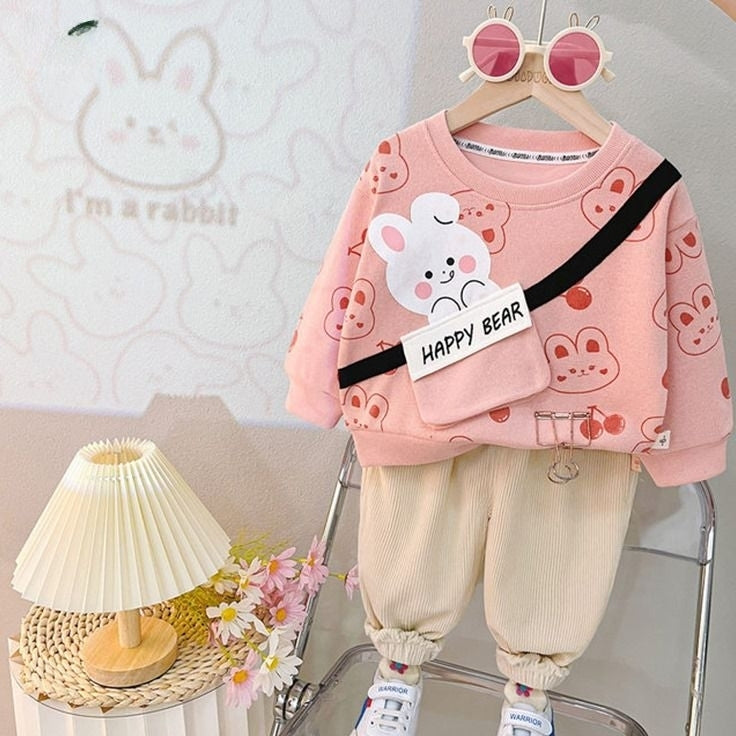 Pink Bears Print Sweatshirt With Trouser For Kids(ZA-C-501)