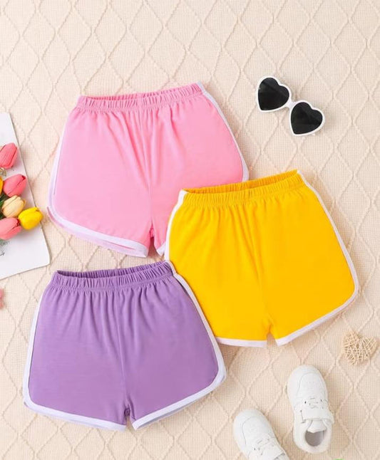 Pack Of 03 Fitness Shorts Multi Color For Her (Baby Pink, Yellow, Lilac)