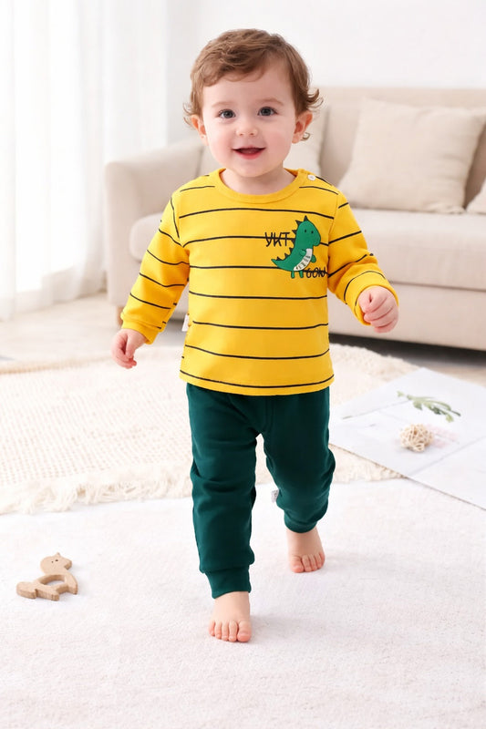 Yellow Lining Dinosuor printed T.shirt with green pajama kids night suit
