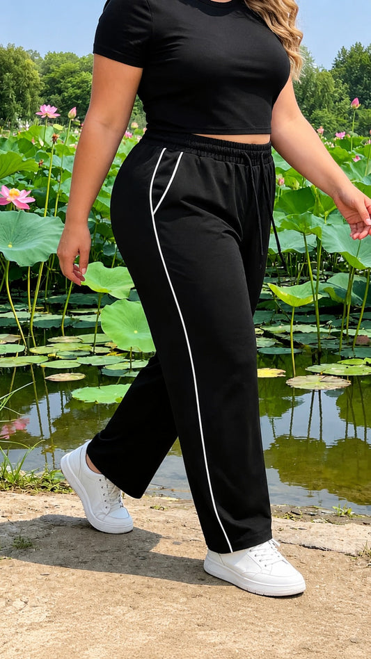 Black with White pipen Terry Baggy Trouser for her