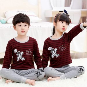 Baby or Baba Maroon and Grey Flying Performance Print Night Suit for Kids (1 Pcs) (ZA-117)