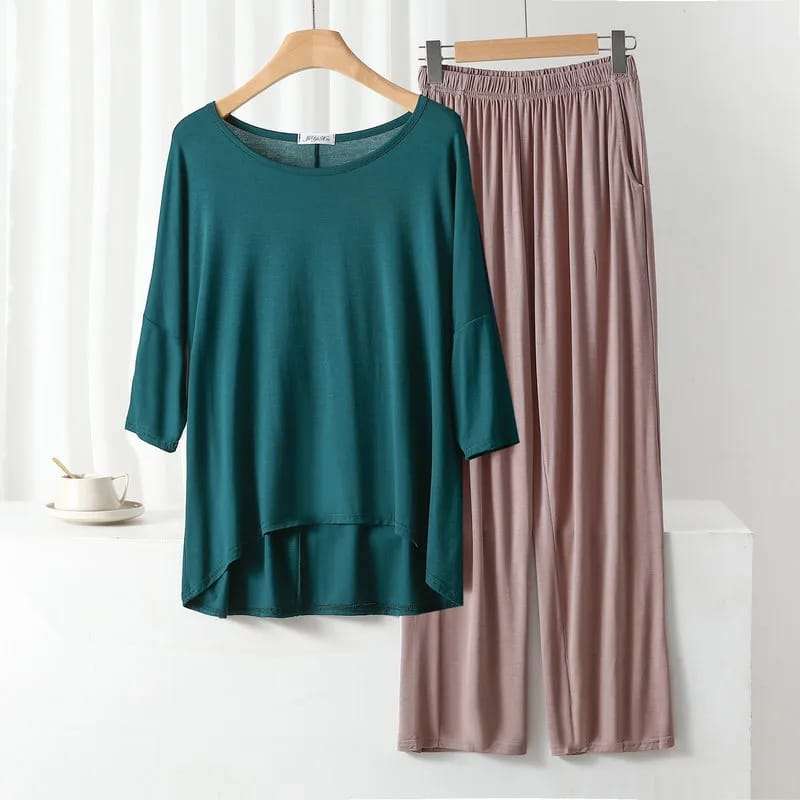 Green Loose Sleeves T-Shirt With Skin Plazzo Trouser Suit (ZA-96)