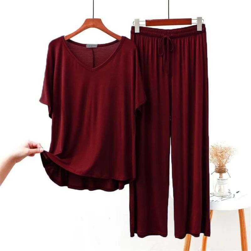 Maroon V Neck Half Sleeves Shirt With Plazzo Trouser (ZA-92)