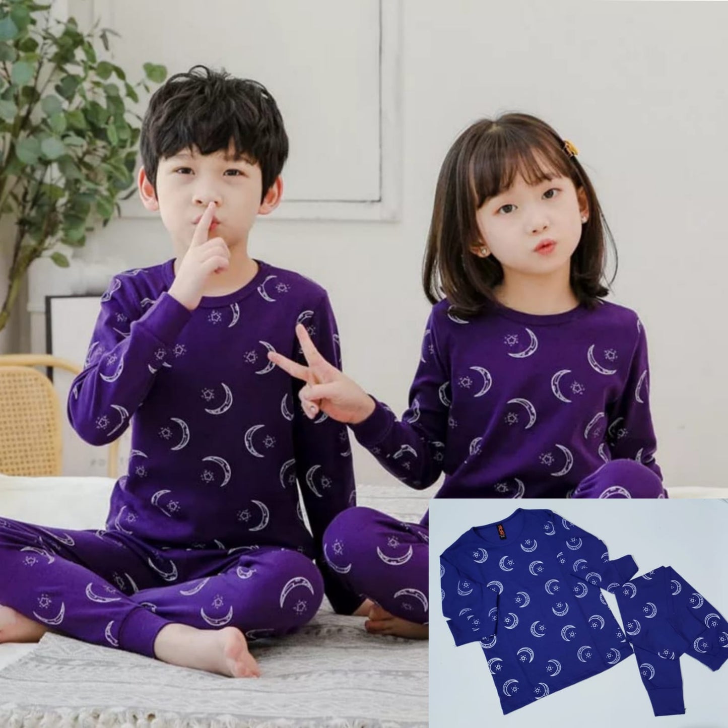 Baby or Baba Purple Moon and Star Print Full Sleeves Night Suit for Kids (1 Pcs) (ZA-127)