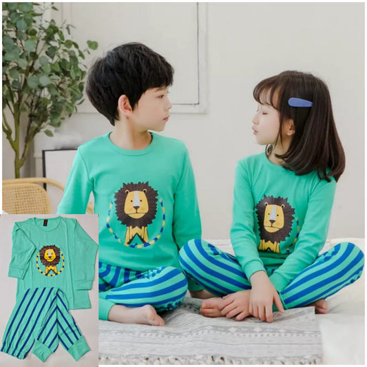 Baby or Baba Sea green Lion Print Full Sleeves Night Suit for Kids (1 Pcs) (ZA-122)