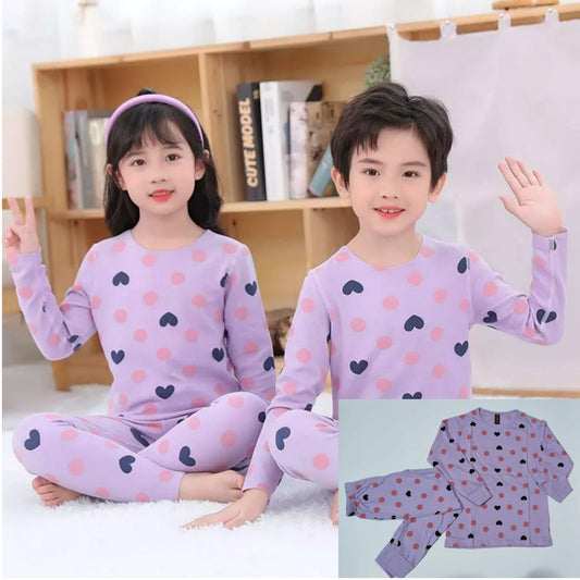 Baby or Baba Purple Hearts Print Full Sleeves Night Suit for Kids (1 Pcs) (ZA-124)