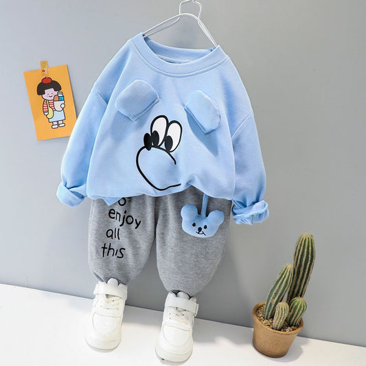 Sky Blue Cute Eye Print Sweatshirt With Grey Trouser For Kids (ZA-525)