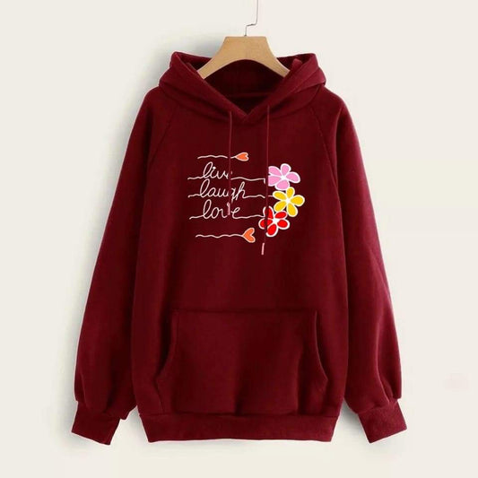 MAHROON LIVE LAUGH LOVE WITH FLOWER HOODIE