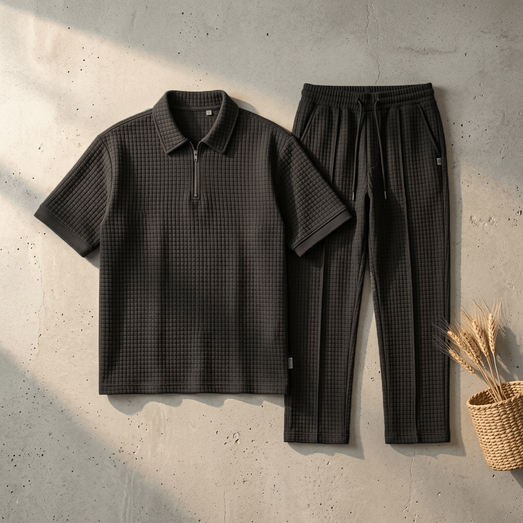 Men's black track suit Zipper Shirt & trouser Set