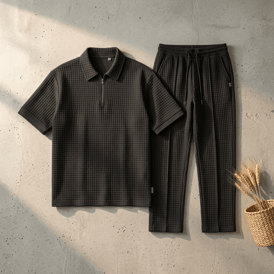 Men's black track suit Zipper Shirt & trouser Set