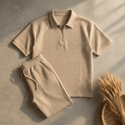 Men's beige track suit Zipper Shirt & trouser Set