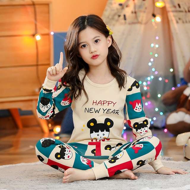 Multicolor Happy New Year Printed Kids Night Suit (01 Pcs) (ZA-135)