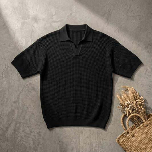 black Oversize Honeycomb Polo