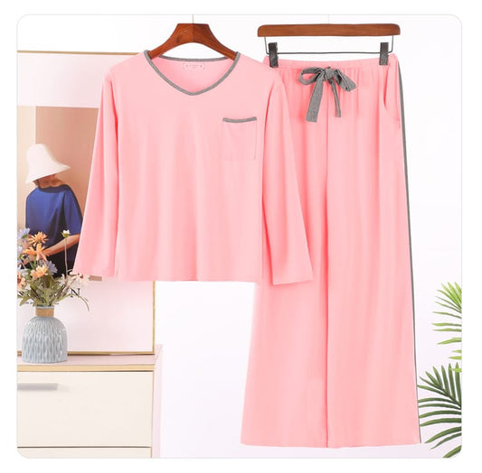 Plain Pink With Grey Pocket T-shirt With Plazzo Pajama Suit (ZA-105)