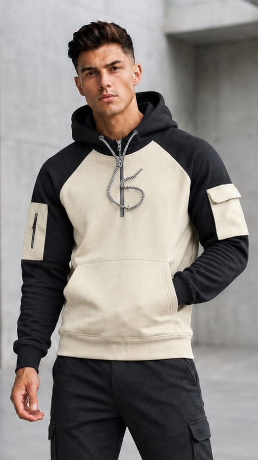 Off white with black slvees Winter Panel Hoodie