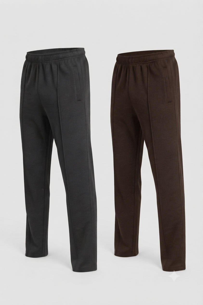 Pack of 2 Front Stitch Trousers ( Dark Grey, Brown )