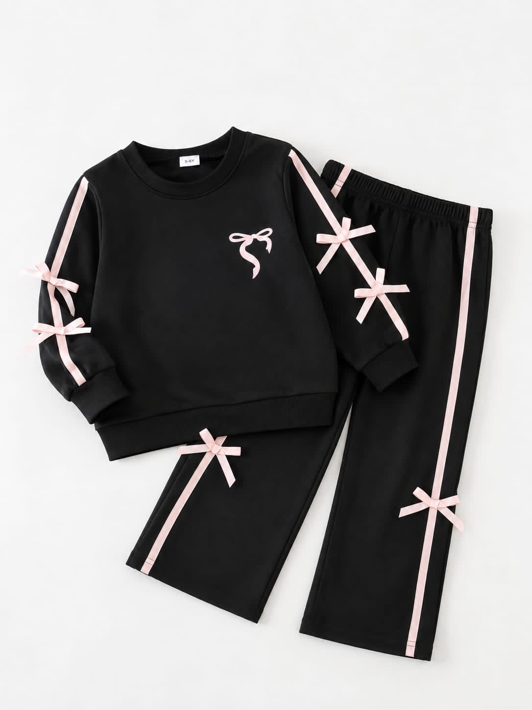 Black With Pink Bow Kids Track Suit