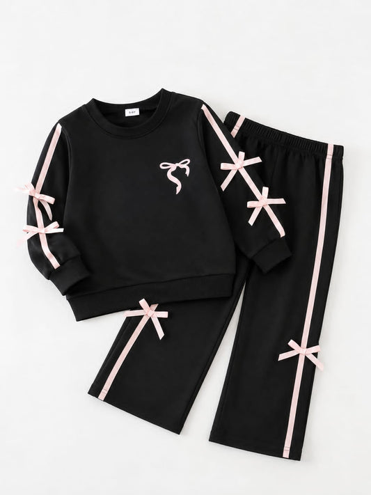 Black With Pink Bow Kids Track Suit