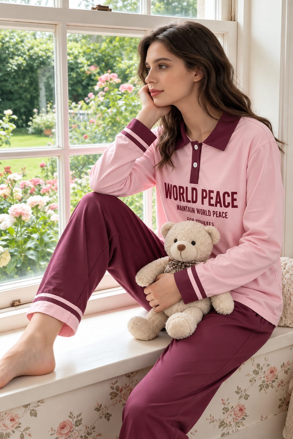 Pink And Maroon World Peace Polo Pj Set