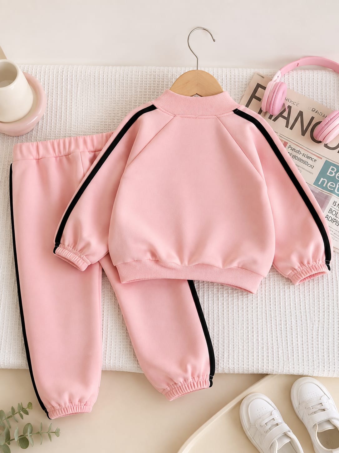 Pink With Black Stripes Zipper Track Suit