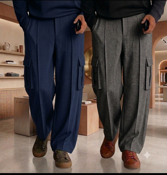Pack of 2 Front Stitch Trousers cargostyle ( Navy Blue , charcoal gray)