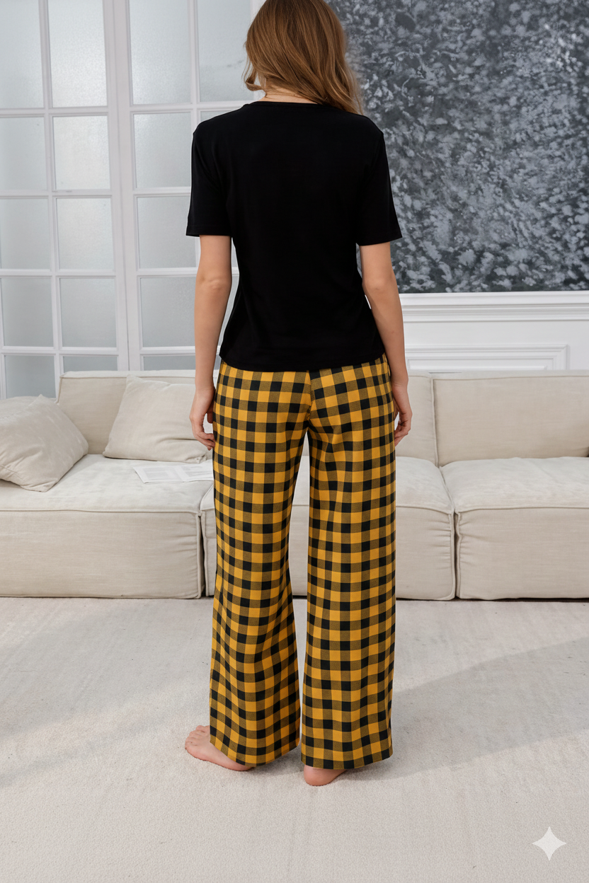 Black Los Angeles California Print Half Sleeves Night Suit