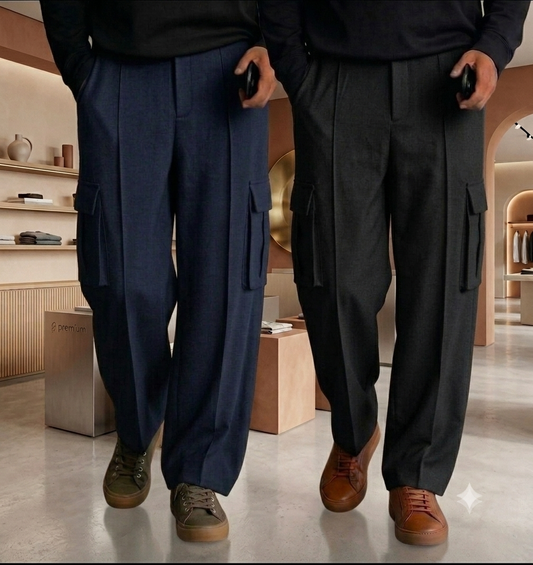 Pack of 2 Front Stitch Trousers cargo style ( Black,Navy blue)