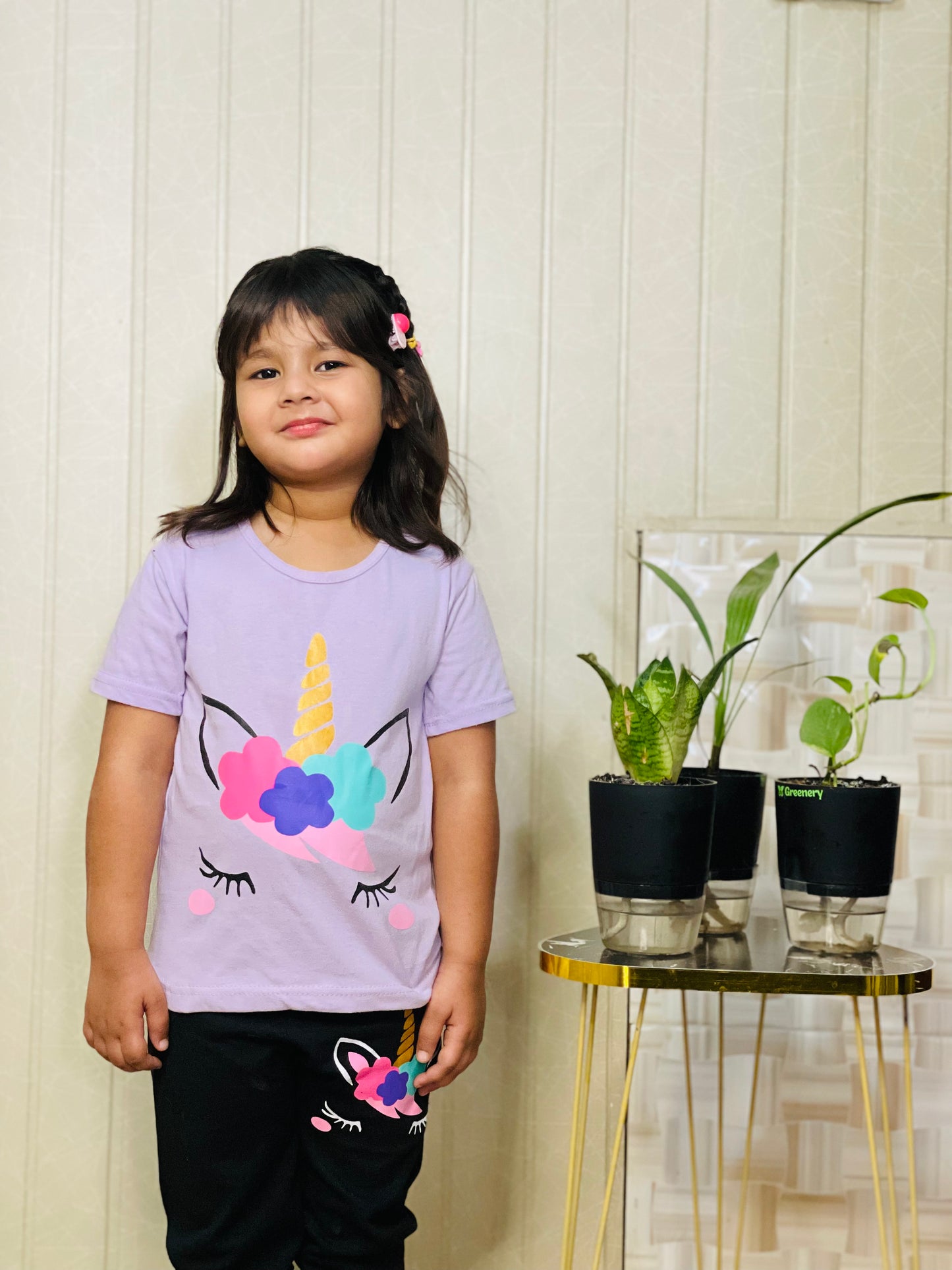 Purple Unicorn Eyes with black pajama Printed Kids Night Suit (ZA-267)