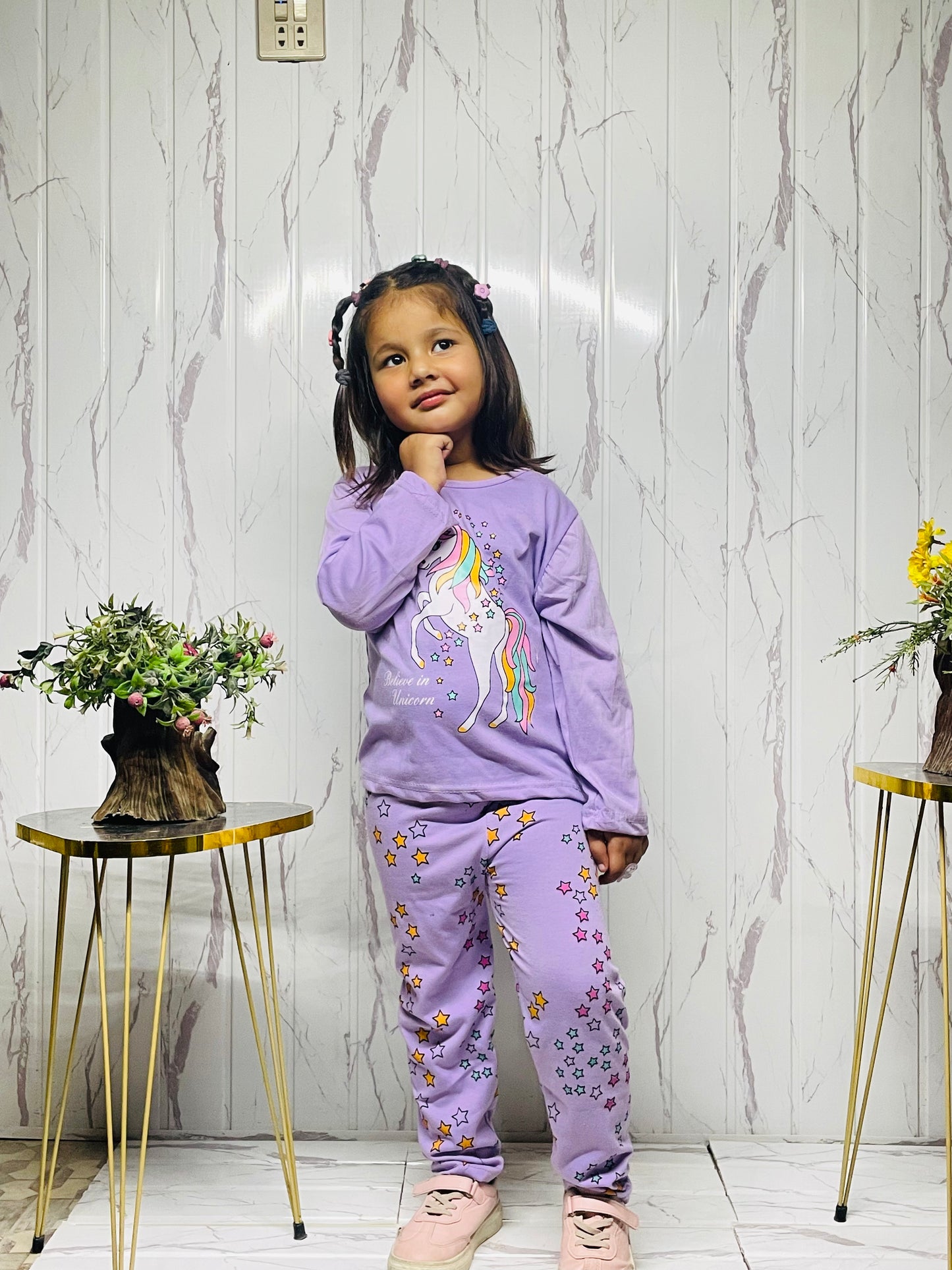 Purple Unicorn Printed Kids Night Suit (ZA-246)