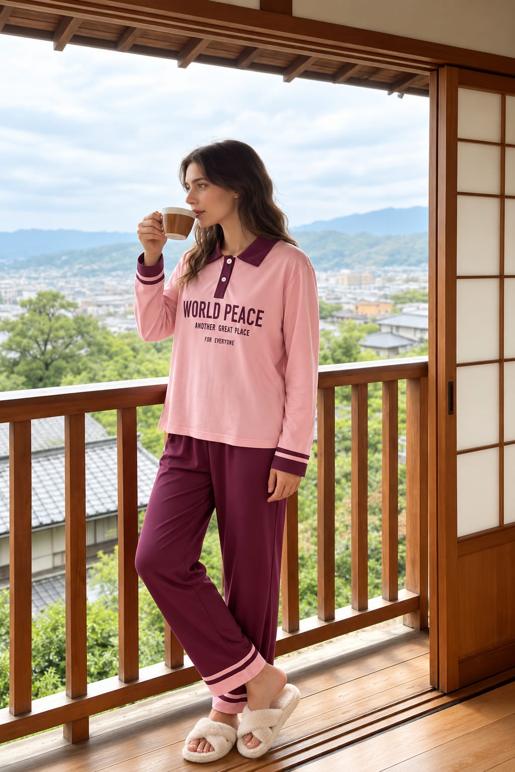 Pink And Maroon World Peace Polo Pj Set