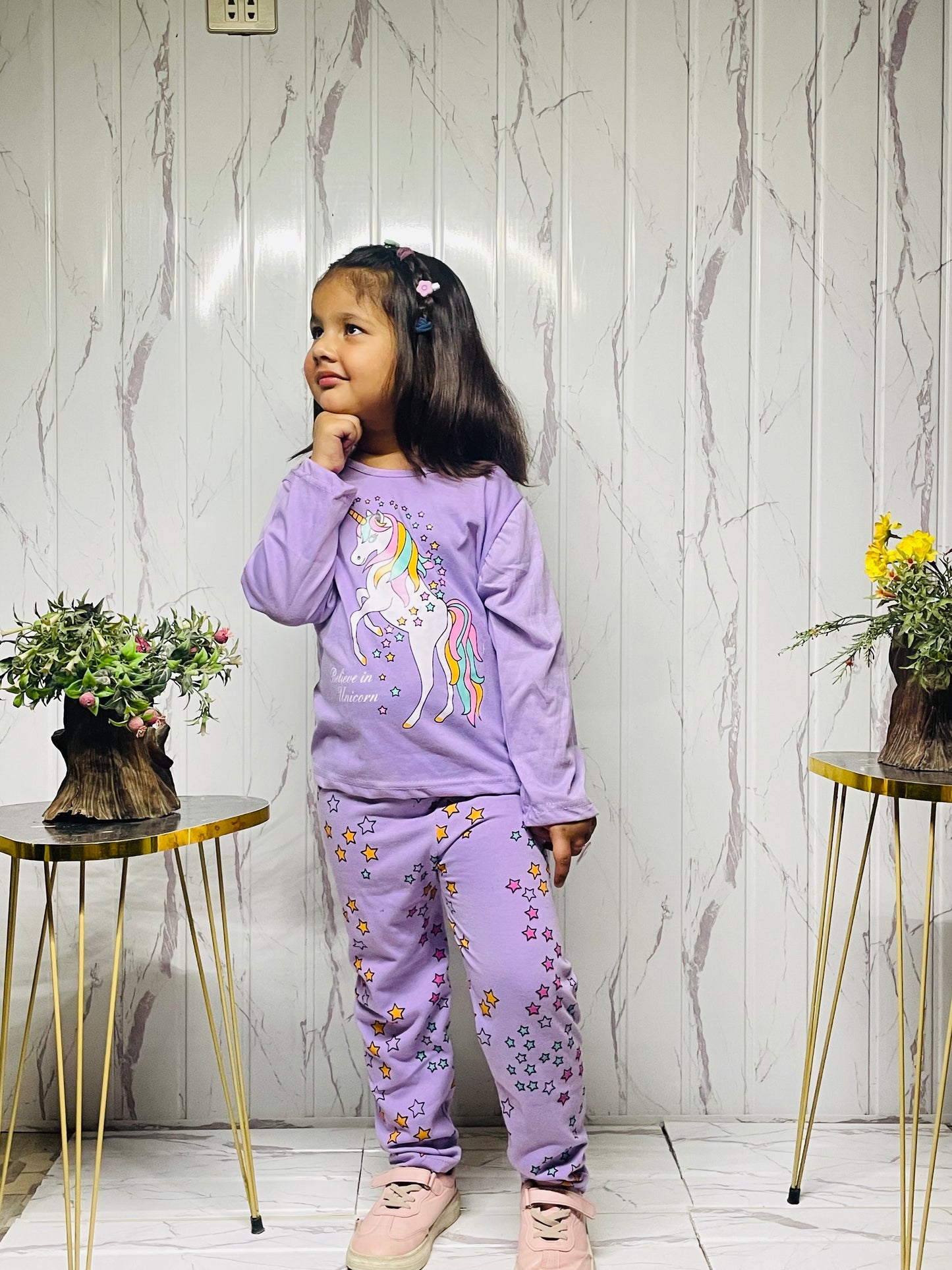 Purple Unicorn Printed Kids Night Suit (ZA-246)