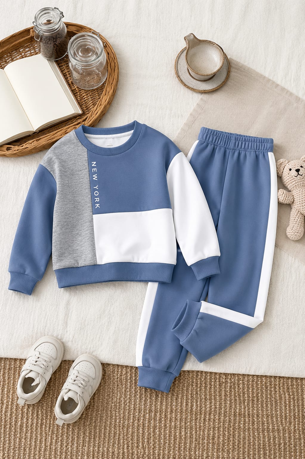 New Blue Grey White Panels Kids Track Suit