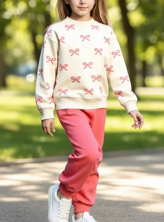 Off white Pink Bow with pink pajama Kids track suit