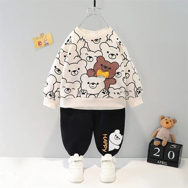 white Bears Print Sweatshirt With Trouser For Kids (za-c-202)