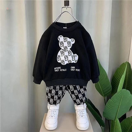 Black Bears Print Sweatshirt With Trouser For Kids(za-c-201)