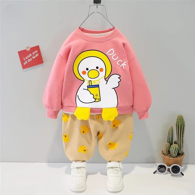 Pink duck Print Sweatshirt With Trouser For Kids (ZA-M-209)