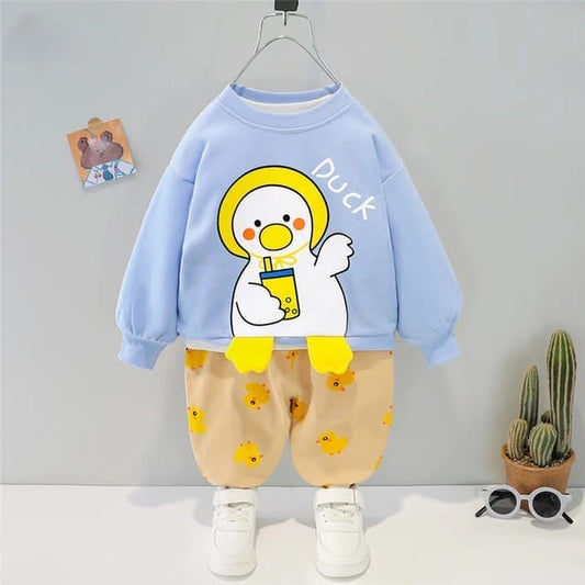 Sky blue duck Print Sweatshirt With Trouser For Kids (ZA-M-208)